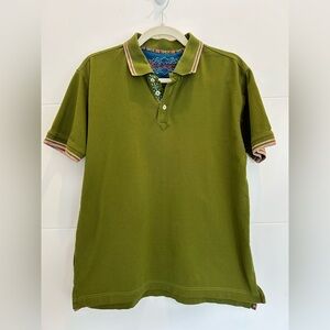 Robert Graham Olive Green Short Sleeve Polo Size Small 100% Cotton